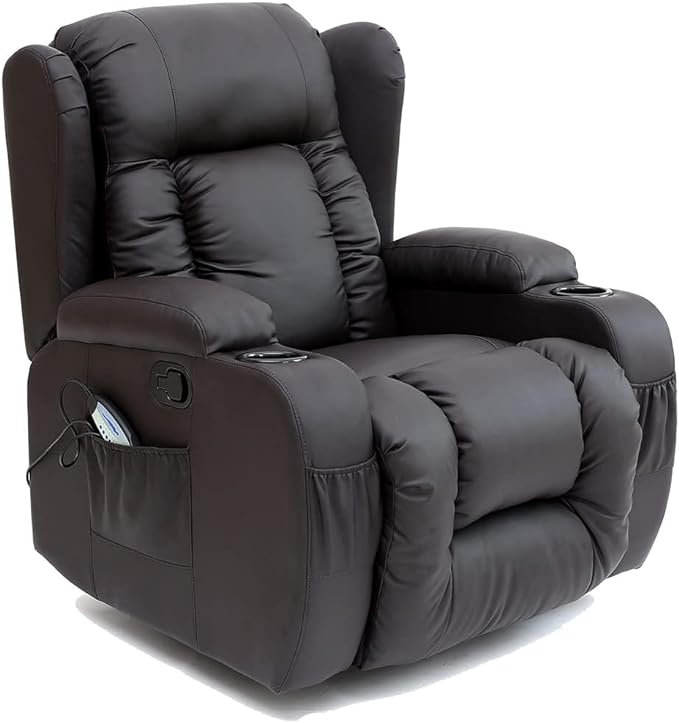 Rockingham Leather Swivel Recliner Chair with Massage and Heat