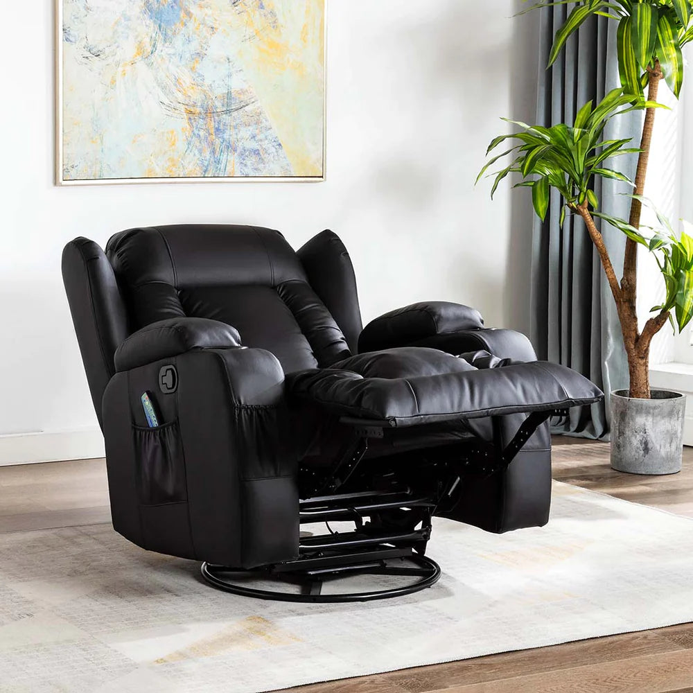 Rockingham Leather Swivel Recliner Chair with Massage and Heat