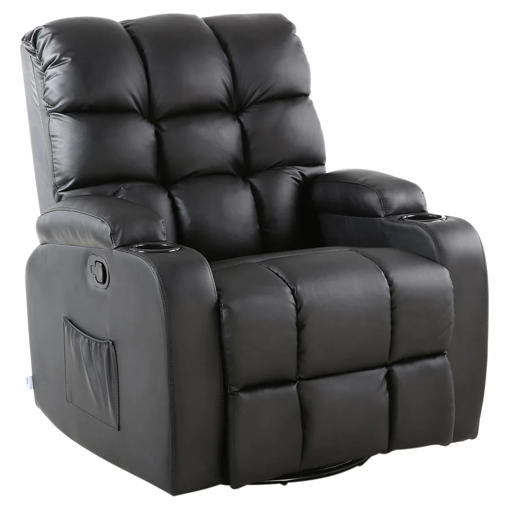 Roxby Leather Swivel Recliner Chair with Massage and Heat